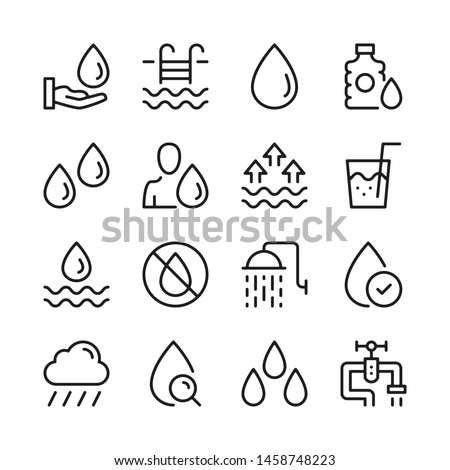 Water line icons set. Modern linear graphic design concepts, simple outline elements collection. Vector line icons