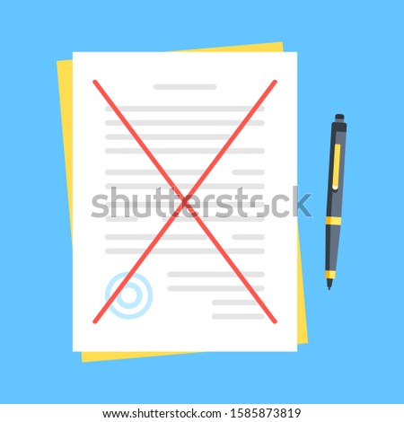 Crossed out document. Break contract, cancelling agreement, rejection concepts. Modern flat design. Vector illustration