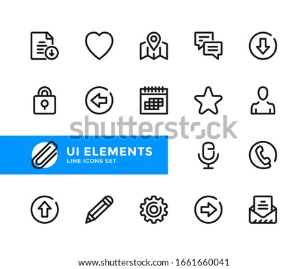 UI elements vector line icons. Simple set of outline symbols, graphic design elements.