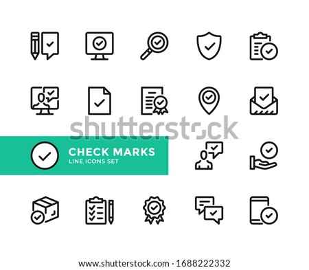 Check marks vector line icons. Simple set of outline symbols, graphic design elements. Line icons