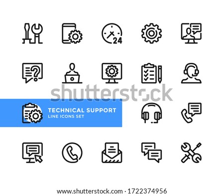 Technical support vector line icons. Simple set of outline symbols, graphic design elements. Line icons