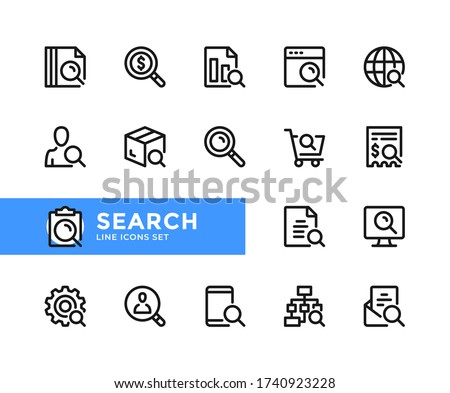 Search vector line icons. Simple set of outline symbols, graphic design elements. Line icons