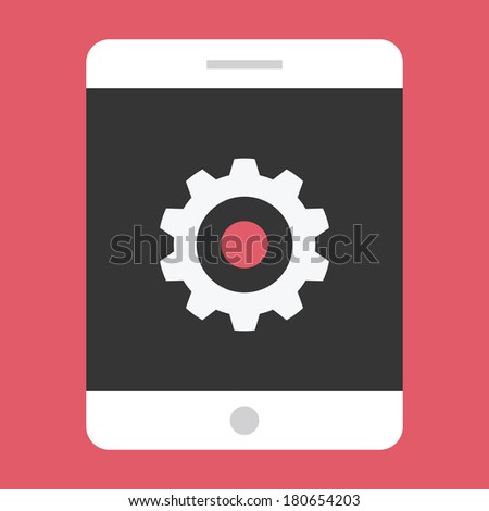 Vector Tablet and Gear Icon Settings or Mobile Development Concept