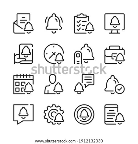 Notification line icons set. Bell symbols. Modern graphic design concepts, simple outline elements collection. Vector line icons