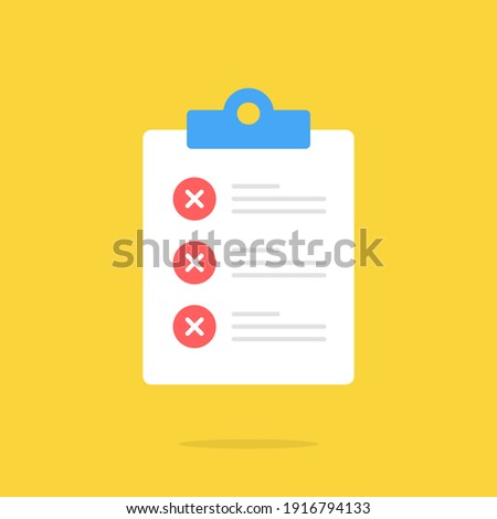Checklist and x marks icon. Clipboard with check list and cross marks. Flat design. Vector icon