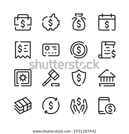 Bank account icons. Vector line icons. Simple outline symbols set
