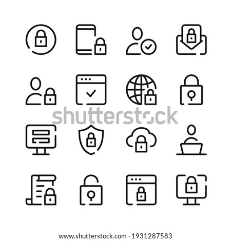 Cybersecurity icons. Vector line icons. Simple outline symbols set