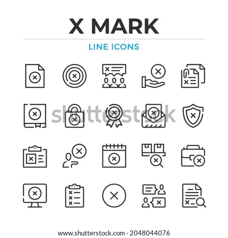 X mark line icons set. Modern outline elements, graphic design concepts, simple symbols collection. Vector line icons