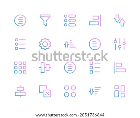 Sort line icons. Sorting, filter pictograms. Set of modern outline symbols collection. Minimal thin line design. Trendy gradient style graphic elements. Vector line icons set