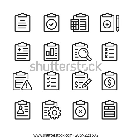 Clipboard line icons set. Modern graphic design concepts, simple outline elements collection. Vector line icons