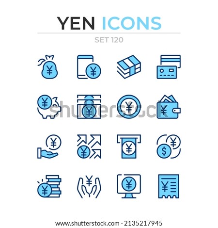 Yen icons. Vector line icons set. Premium quality. Simple thin line design. Modern outline symbols collection, pictograms.
