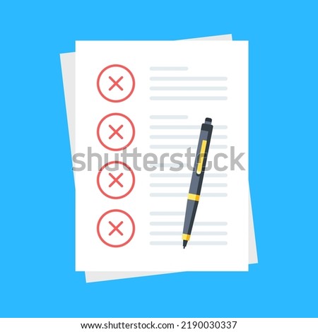 Checklist with cross marks. Check list with red x marks. Vector illustration