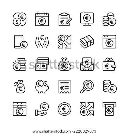 Euro line icons. Outline symbols. Vector line icons set