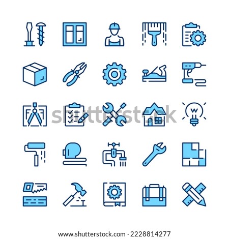 Home repair line icons. Blue color. Vector line icons set