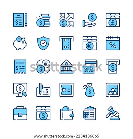Banking line icons. Blue color. Vector line icons set