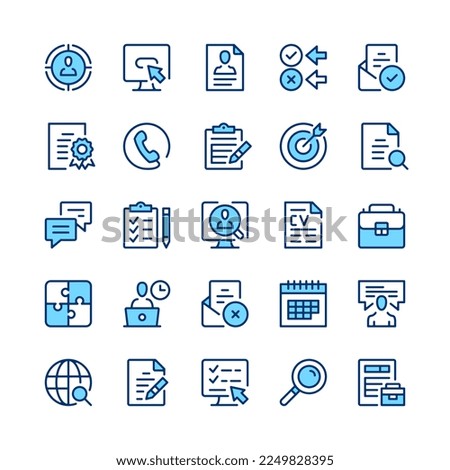 Job search line icons. Blue color. Vector line icons set