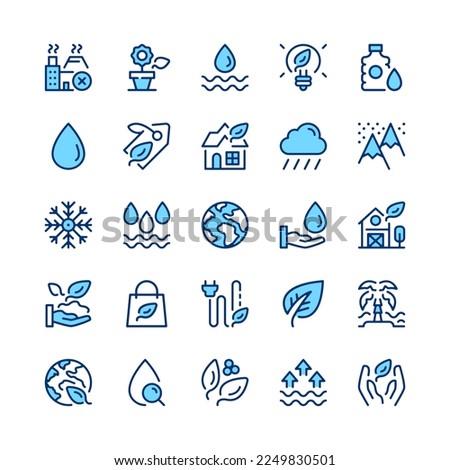 Environment line icons. Blue color. Vector line icons set