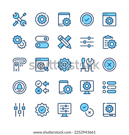 Settings line icons. Blue color. Vector line icons set