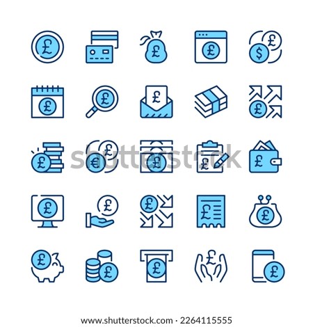 Pound line icons. Set of pound icons. Blue color. Vector line icons set