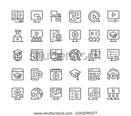 Video tutorials icons. Vector line icons set. Online learning, online education concepts. Black outline stroke symbols