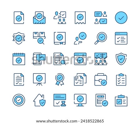 Check mark icons set. Vector line icons. Blue color outline stroke symbols. Modern concepts