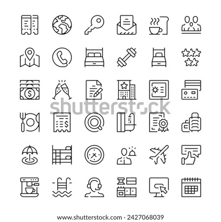 Hotel icons set. Vector line icons. Black outline stroke symbols