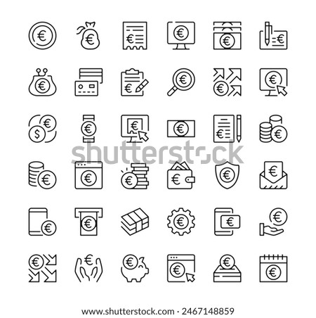 Euro icons set. Vector line icons. Black outline stroke symbols