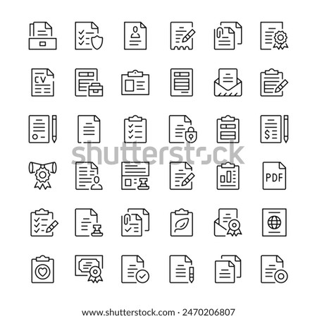 Documents icons set. Vector line icons. Black outline stroke symbols