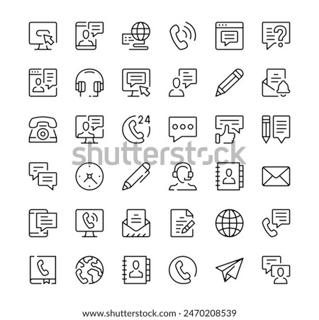 Contact icons set. Vector line icons. Black outline stroke symbols