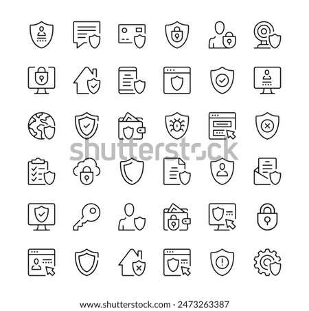 Security icons set. Vector line icons. Black outline stroke symbols