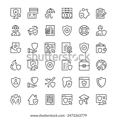 Insurance icons set. Vector line icons. Black outline stroke symbols