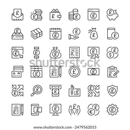 British pound icons set. Vector line icons. Black outline stroke symbols