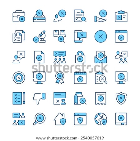 X mark icons. Outline symbols. Vector blue line icons set