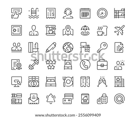 Hotel icons. Outline symbols collection. Premium vector line icons set