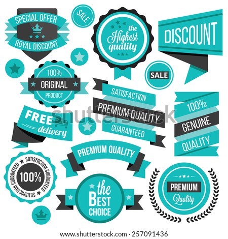 Creative badges, stickers, labels and ribbons. Creative graphic design elements. Unique shapes. Isolated on white background.