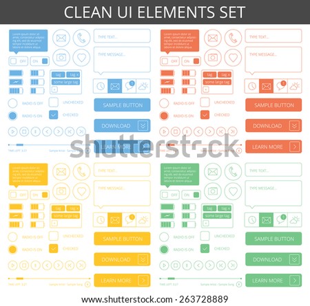 Clean minimalistic elements for web and mobile. 4 different color schemes - blue, red, green and yellow. Isolated on white background.