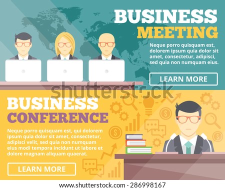 Business meeting and business conference flat illustration concepts set. Flat design concepts for web banners, web sites, printed materials, infographics. Creative vector illustration