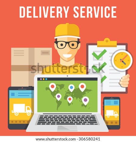 Delivery service and courier parcel collection flat illustration concepts. Modern flat design concepts for web banners, web sites, printed materials, infographics. Creative vector illustration