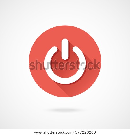 Shut down icon. Vector round shutdown icon with long shadow isolated on gradient background