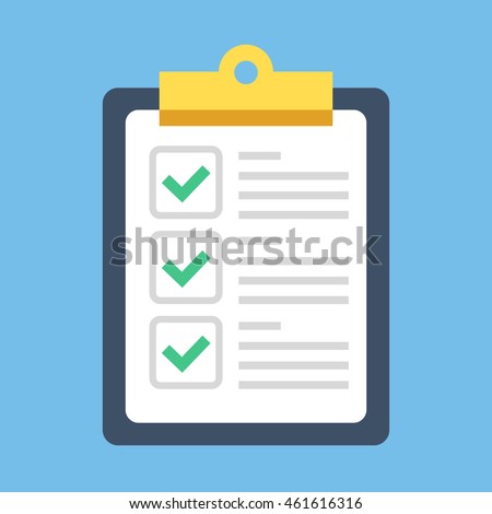 Clipboard and check marks. Flat style design vector illustration