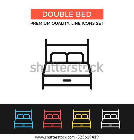 Vector double bed icon. Hotel room booking options, furniture. Premium quality graphic design. Signs, outline symbols, simple thin line icons set for websites, web design, mobile app, infographics