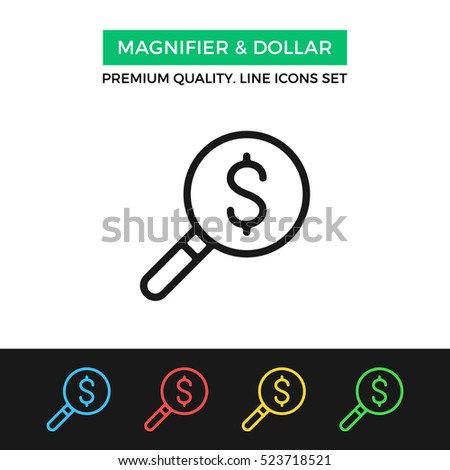Vector magnifier and dollar icon. Audit, analysis concepts. Premium quality graphic design. Modern signs, outline symbols, simple thin line icons set for websites, web design, mobile app, infographics