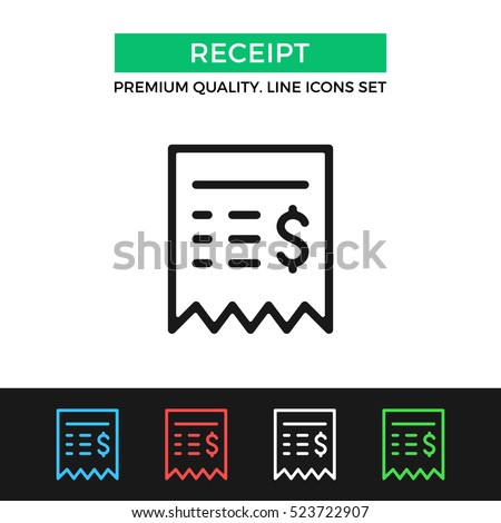 Vector sales receipt icon. Restaurant check, ATM bill. Premium quality graphic design. Signs, outline symbols collection, simple thin line icons set for websites, web design, mobile app, infographics