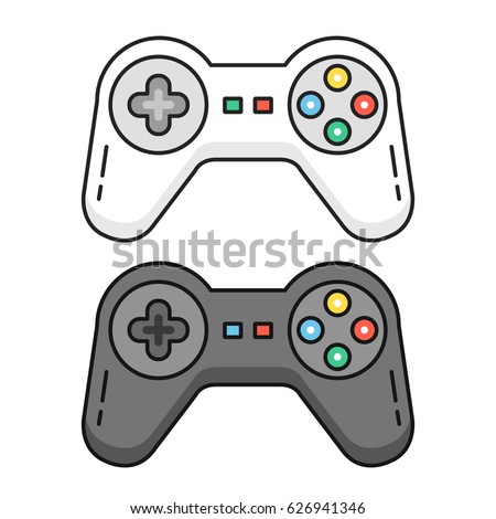 Game controllers set. Black and white gamepads. Outline concept. Line game controllers, outline gamepad icons isolated on white background. Flat design graphic elements. Vector illustration