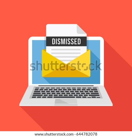 Laptop and envelope with dismissal letter. Email with dismissed header, subject line. Dismission, job loss, firing concepts. Graphic elements for web banners, web site. Flat design vector illustration