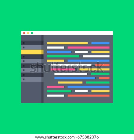 Programming, coding, web development concepts. Code editor window with interface and lines of code. Modern flat design vector illustration