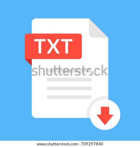 Download TXT icon. File with TXT label and down arrow sign. Text document. Downloading document concept. Flat design vector icon