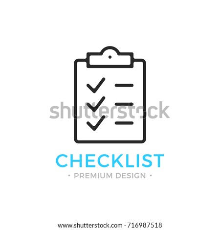 Checklist line icon. Clipboard with checkmarks. List with ticks, check marks. Task is done, work is finished concept. Black vector checklist icon isolated on white background