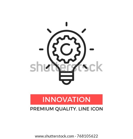 Vector innovation icon. Light bulb and cog inside. Premium quality graphic design element. Modern sign, linear pictogram, outline symbol, simple thin line icon