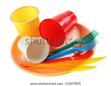 Plastic dish-ware set isolated on white background